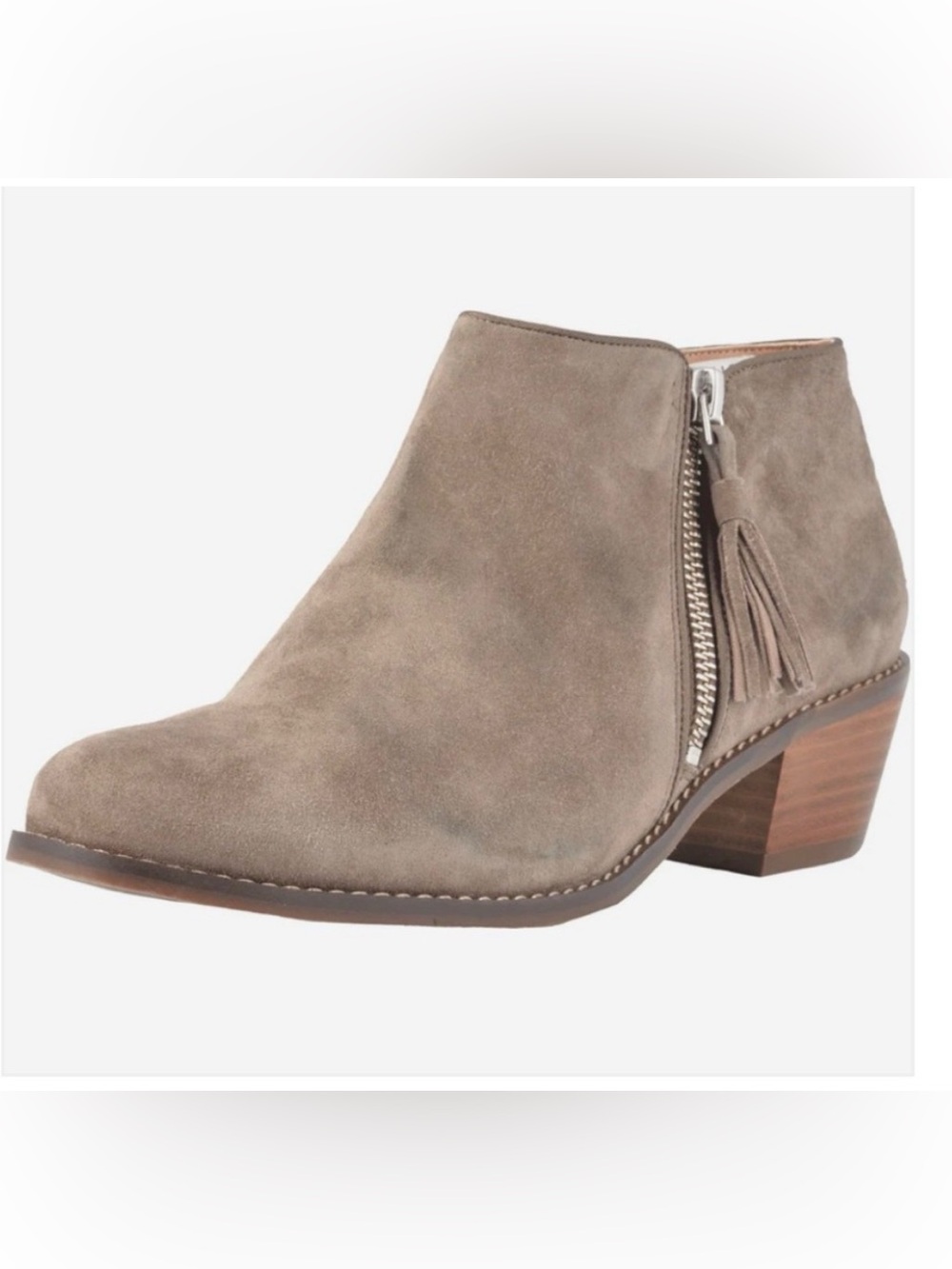 Vionic Joy Serena Suede Ankle Bootie in Greige with Side Zip Tassels Size 10W